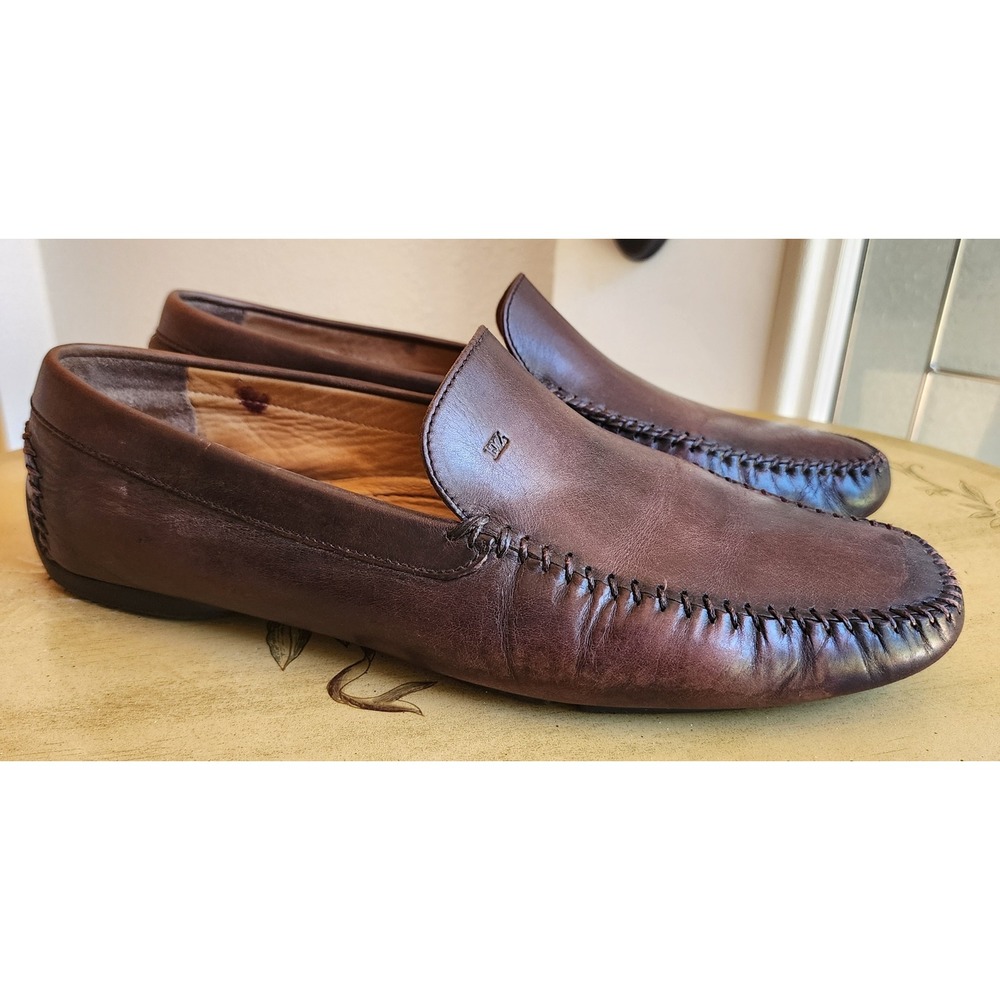 Ermenegildo‎ Zegna US 11 Brown Leather Driving Moccasins Loafers Italy Preppy